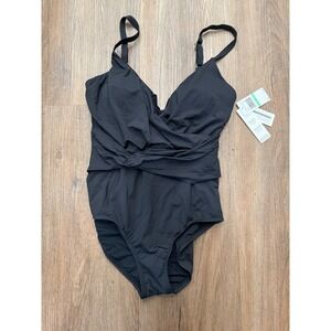 Jantzen Black One Piece Swimsuit Size 8 Twist Front Tummy Control New